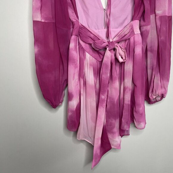 TOCCIN Romper Women 6 Pink Tie Dye Plunge Neckline Open Back Sheer Lined - Picture 7 of 12